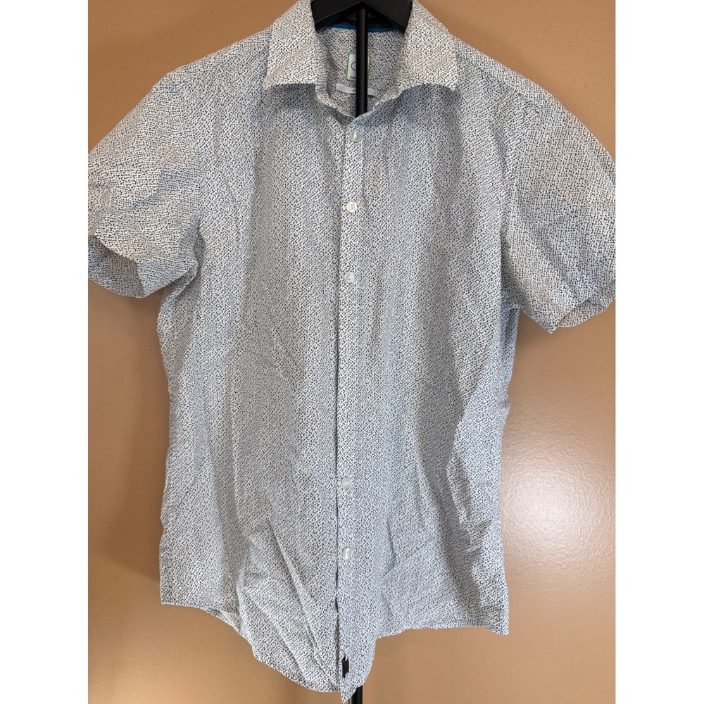 Calvin Klein‎ One Boys Slim Fit Short Sleeve Button Down Shirt White Black Print